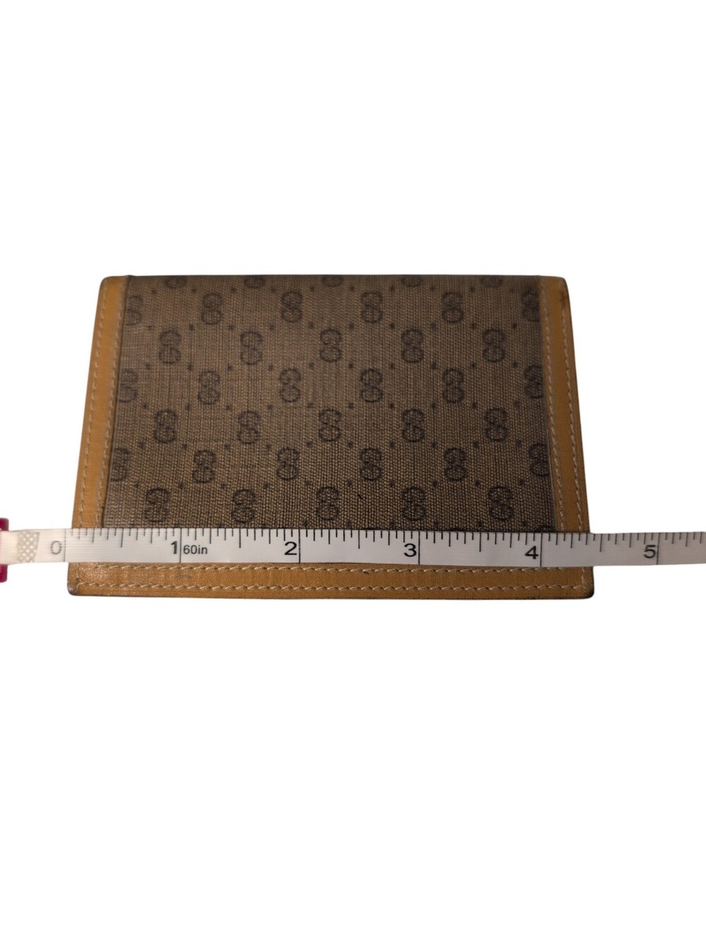 Vintage Gucci 80s Fold Card Holder License Monogram Leather Trim Preloved - Picture 15 of 16
